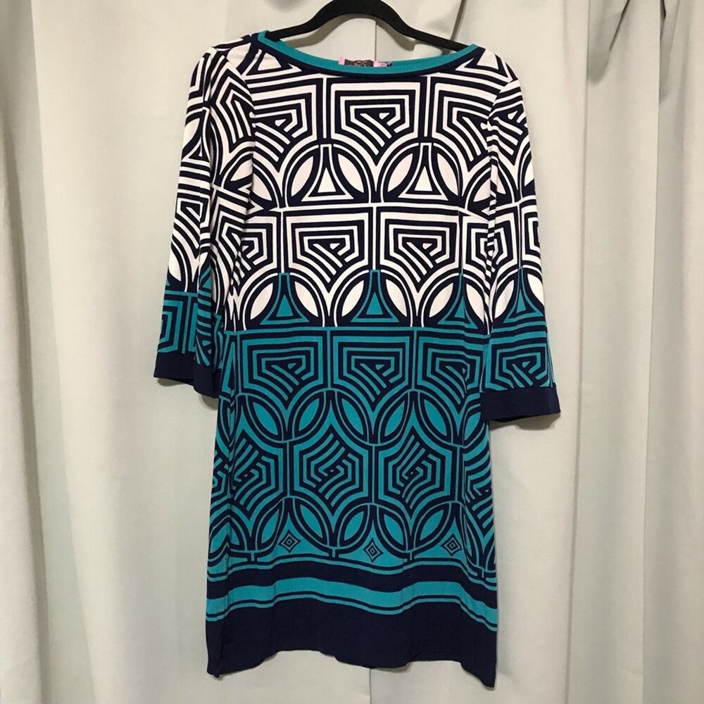 Eliza J Geometric Scoop Neck Shift Dress